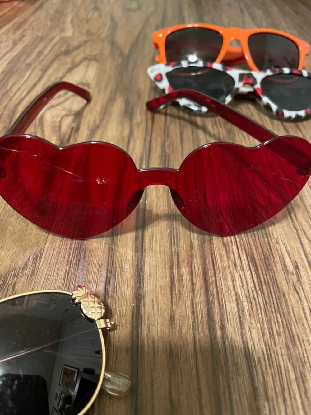 Kids Orange, Red heart, leopard cat eye and pineapple Sunglasses bundle